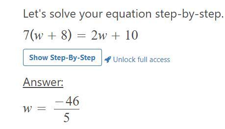 7 (w+8) = 2w+10 What is the value of w makes the equation true? Enter the answer in the box. Test.mapnwea.org.