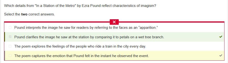 Which details from "In a Station of the Metro" by Ezra Pound reflect characteristics of imagism?Select