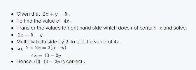 If 2x + y = 5, what is the value of 4x
