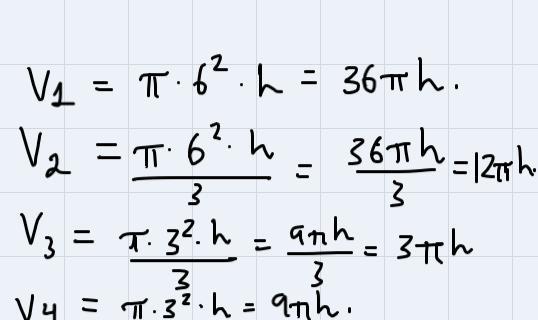 Im supposed to put theses least to greatest according to their volumes assume the variable h has the