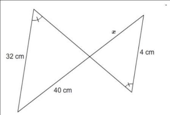 What is the value of x? enter your answer in the box. X = cm a bow tie shape polygon made of two bow