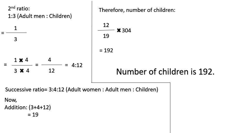 In a group of 304 people, the ratio of adult women to adult men is 3:4 and the ratio of adult men to