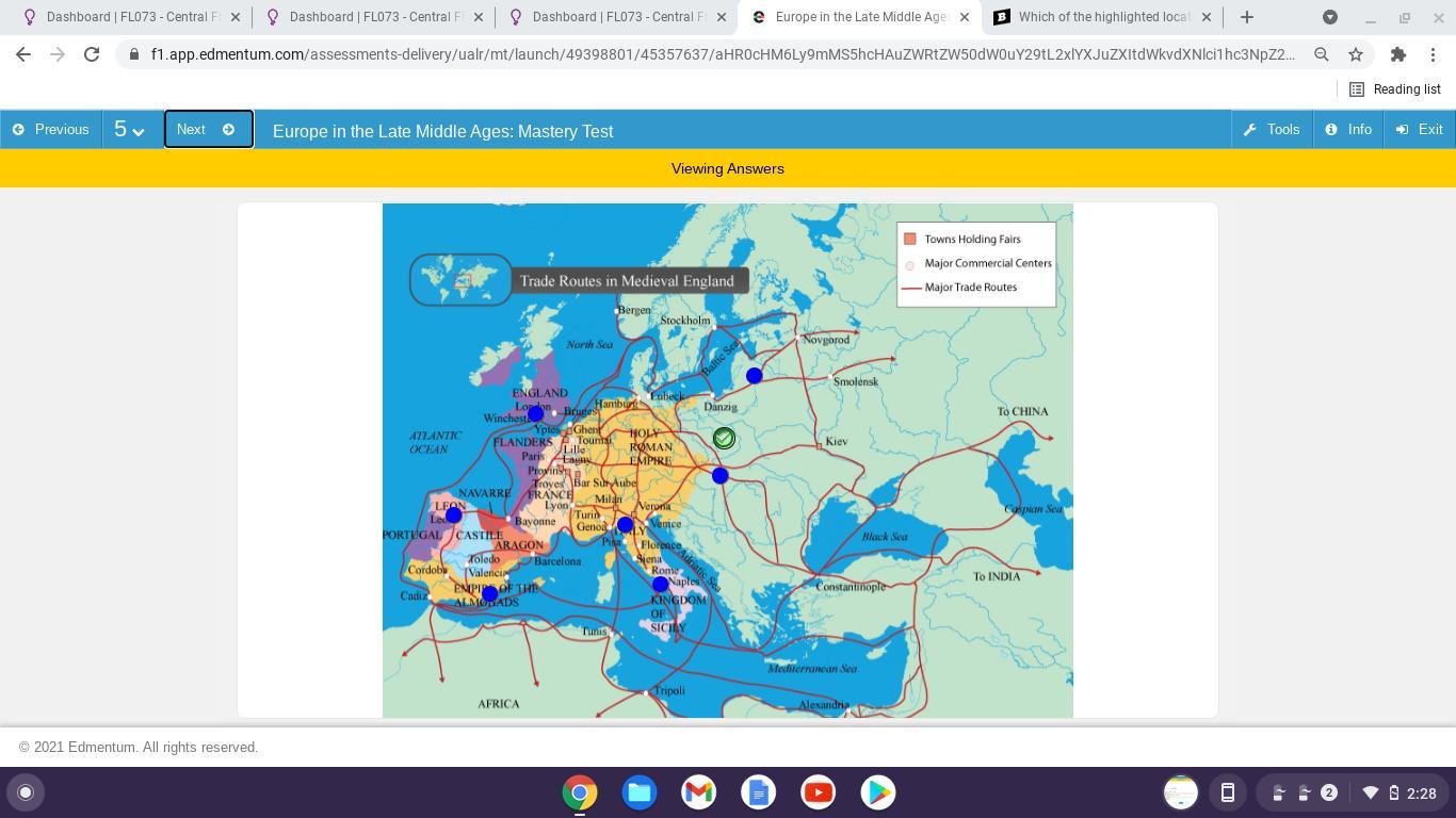 Which of the highlighted locations (marked blue) would have had the greatest chance of escaping the bubonic