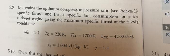 determine the optimum compressor pressure ratio specific thrust fuel comsumption 2.1 220k 1700k 42000