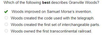 Which of the following best describes Granville Woods?Woods improved on Samuel Morse's invention.Woods
