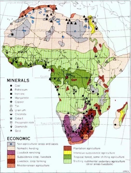Draw a map of the economic activities of west Africa