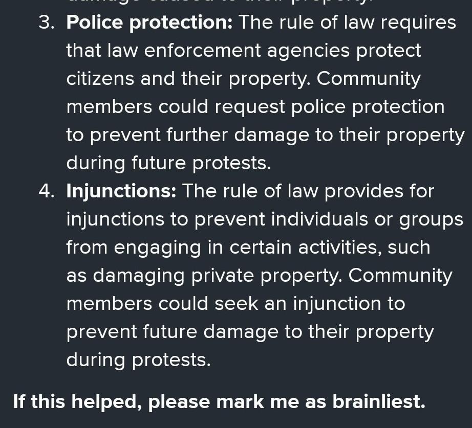 Mention FOUR ways in which the rule of law could protect community members whose private property was