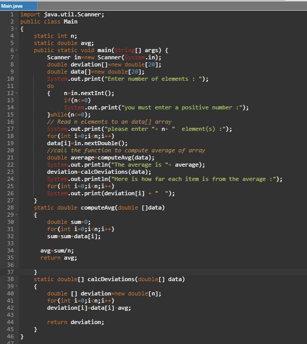 Write A Program Named Deviations.java That Creates An Array With The Deviations From Average Of Another