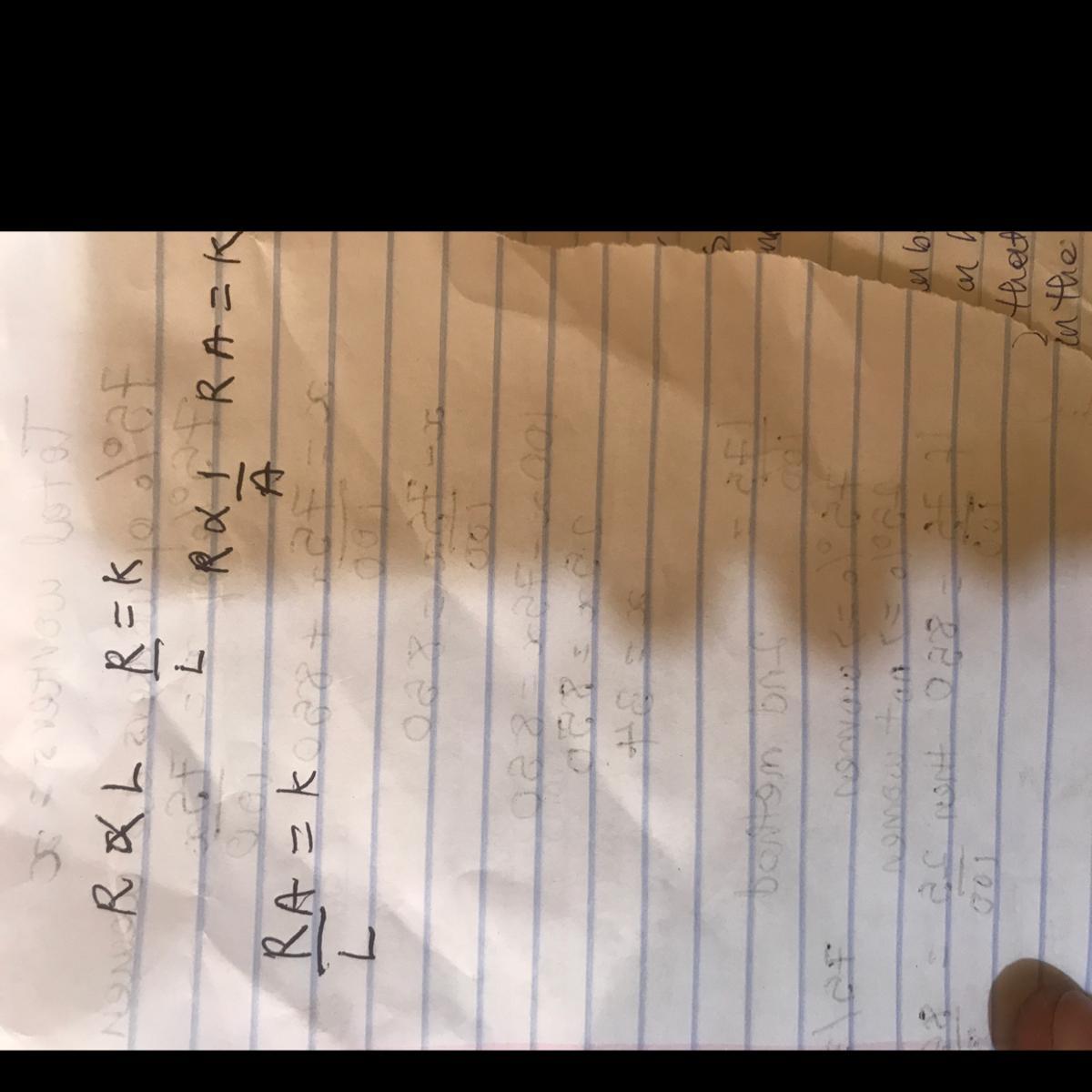 Complete the equation that relates thevariables R, L, and A.The resistance, R, of a wire varies directlywith