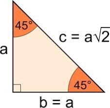 The legs of a 45-45-90 triangle has lengths of 21. What is the length of the hypotenuse?