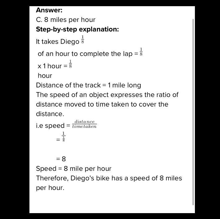 PLEASE HELP!!!It takes Diego 124 of an hour to complete a lap on a circular bike track. The track is