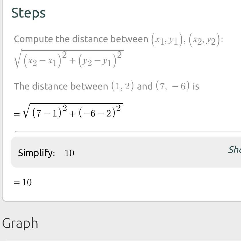 find The distance between the point A= (1,2). B= (7,-6)