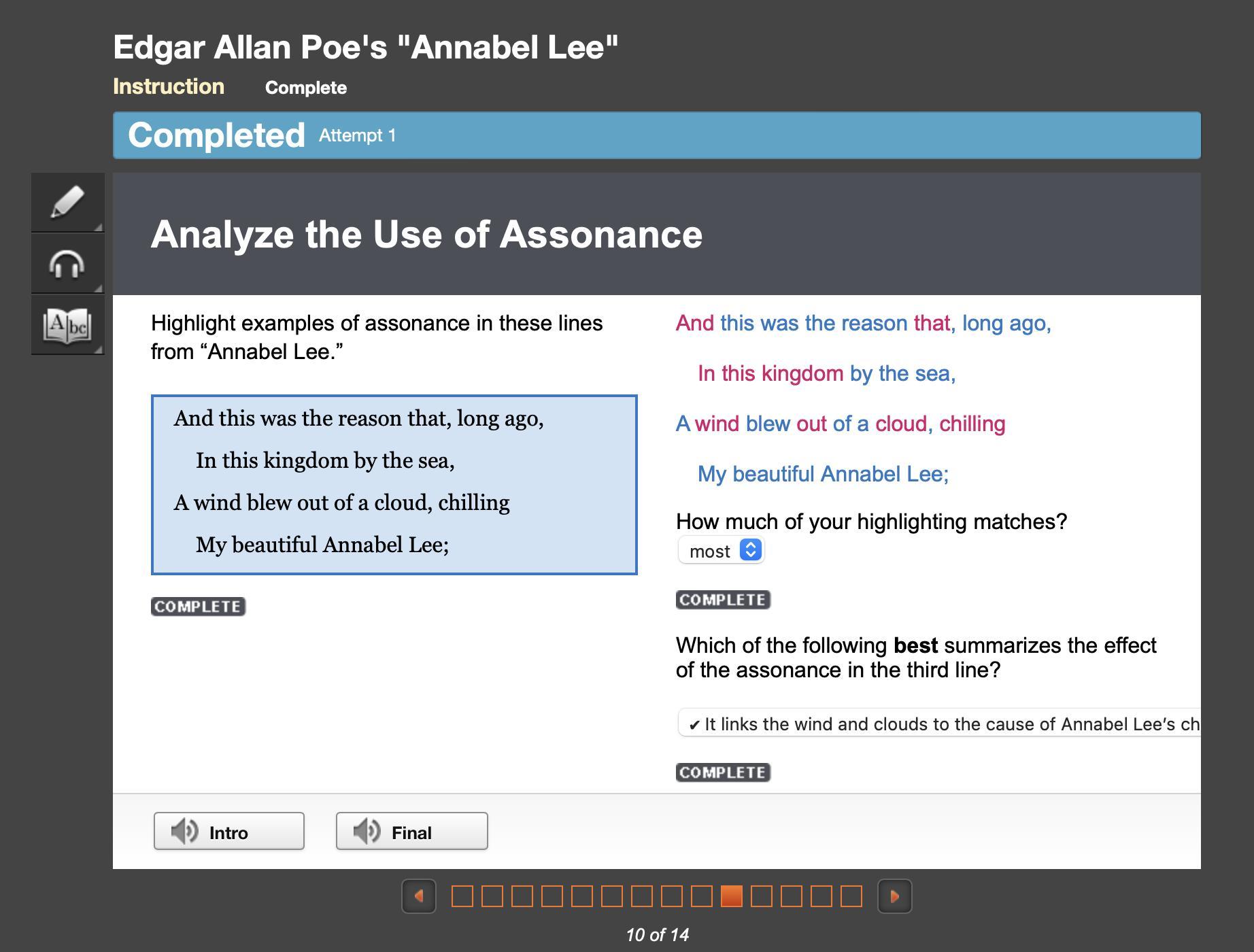 Highlight examples of assonance in these lines from Annabel Lee. And this was the reason that, long ago,