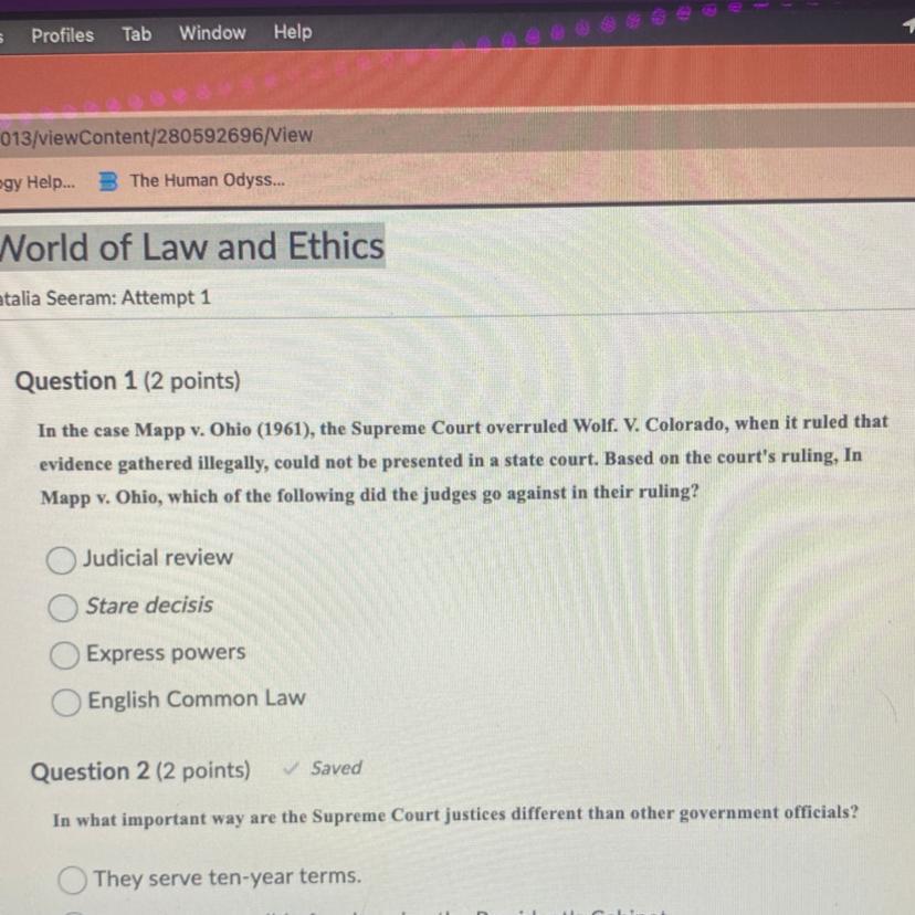 In The Case Mapp V. Ohio (1961), The Supreme Court Overruled Wolf. V. Colorado, When It Ruled Thatevidence