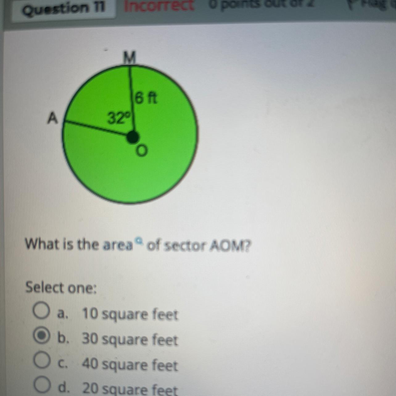 What is the area of sector AOM?