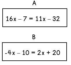 Which of the following equations has a solution of x = -5?a. Equation Ab. Equation Bc. Both A and Bd.