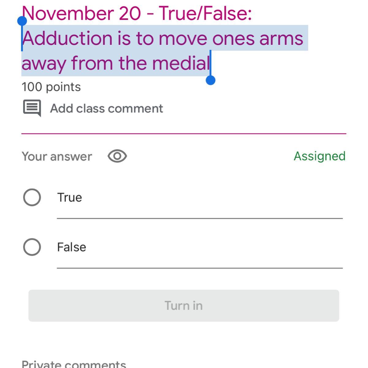 What is the correct answer is it true 