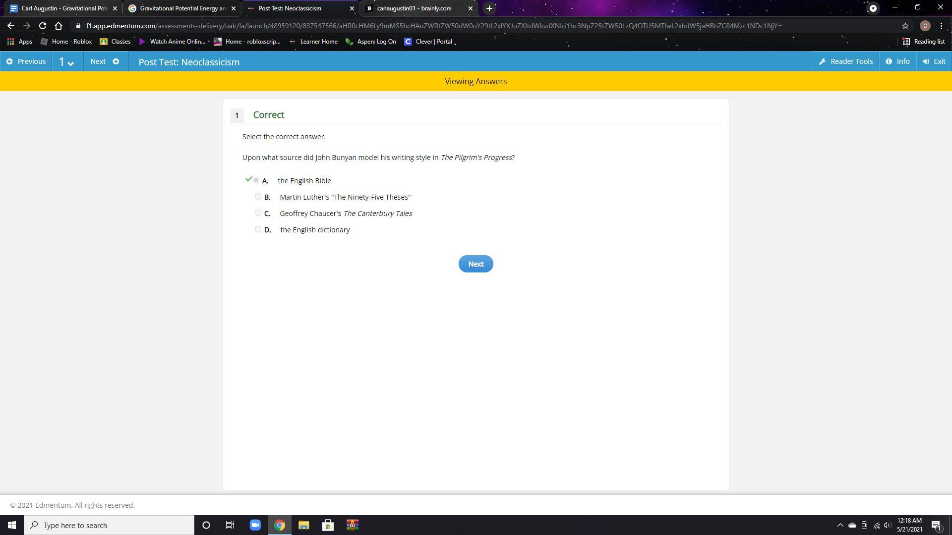 Upon what source did John Bunyan model his writing style in The Pilgrim's Progress?