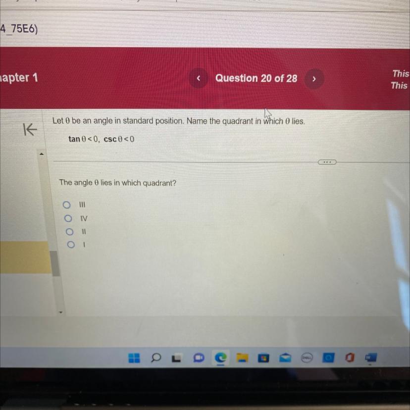 The Angle Lies In Which Quadrant?