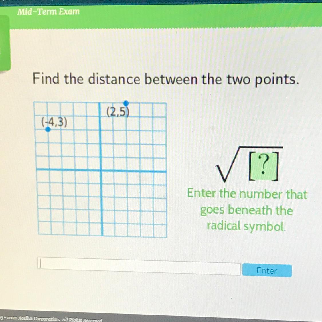 Find The Distance Between The Two Points PICTURE ABOVE