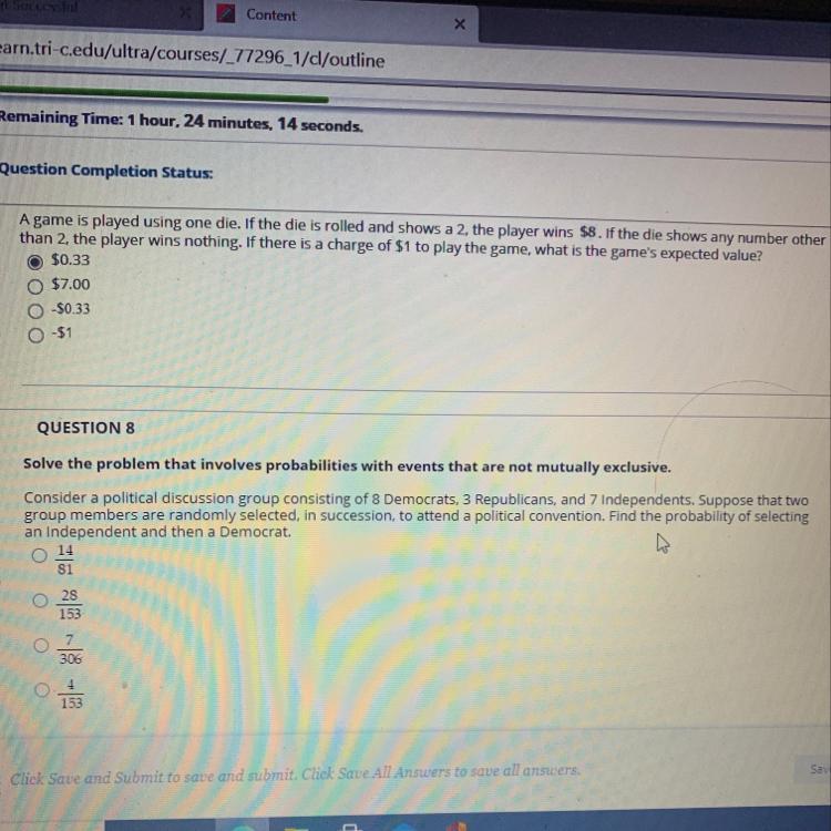 QUESTION 8Solve The Problem That Involves Probabilities With Events That Are Not Mutually Exclusive.Consider