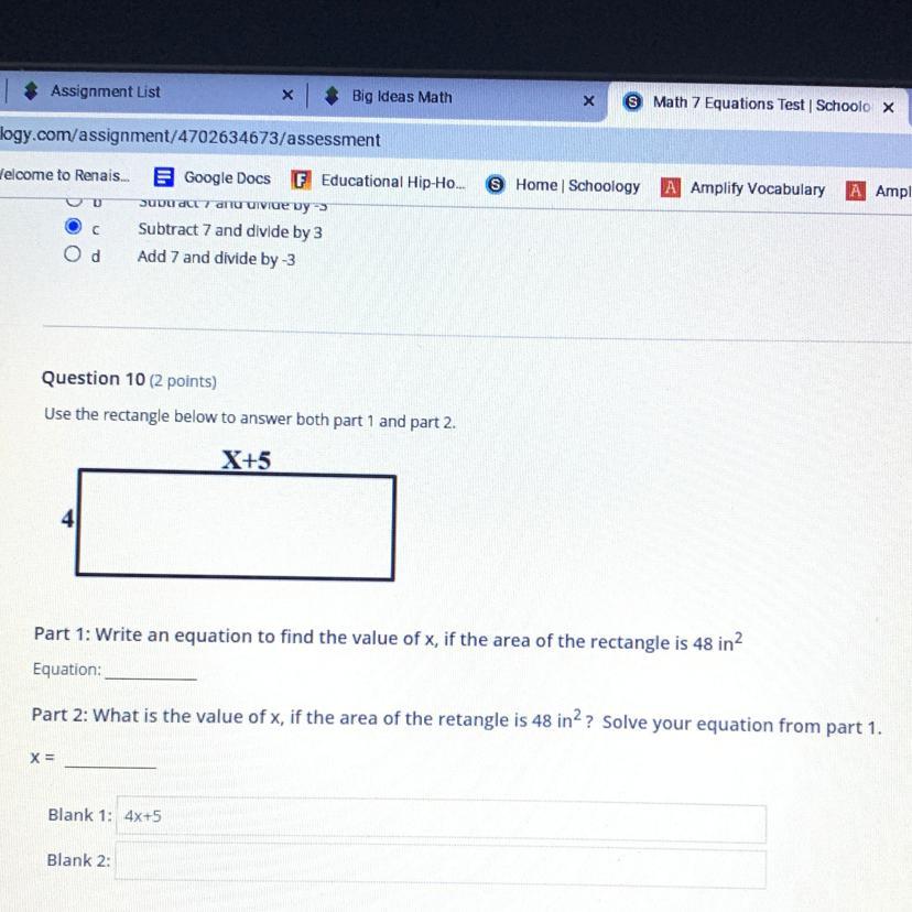 Use the rectangle below to answer both part 1 and part 2X+5Part 1: Write an equation to find the value