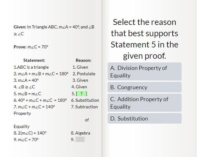Select the reason that best supports statement 5 in the given proof.