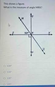 This shows a figure. What is the measure of angle MRX?