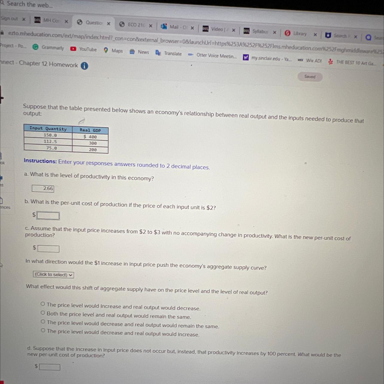 What Is The Per Unit Cost Of Production If The Price Of Each Input Unit Is $2
