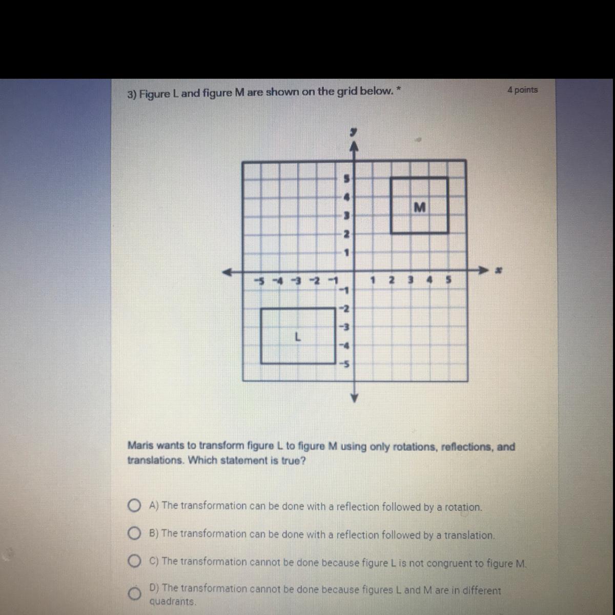 What system of equations represents the graph A)The transformation can be done with a reflection followed