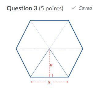 Using the diagram of a regular hexagon, fill in the blanks for the steps to solve for the area of a hexagon