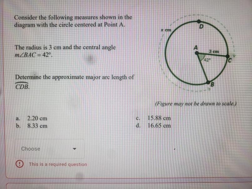 Consider the following measures shown in the diagram with the circle centered at Point A. The radius
