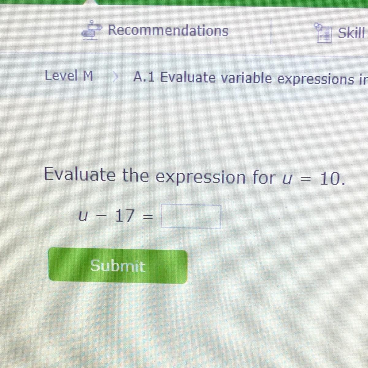 Evaluate the expression for u=10 