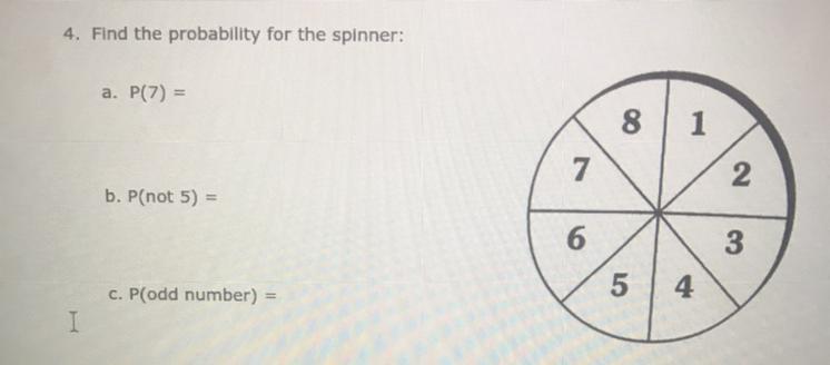 Find the probability for the spinner 