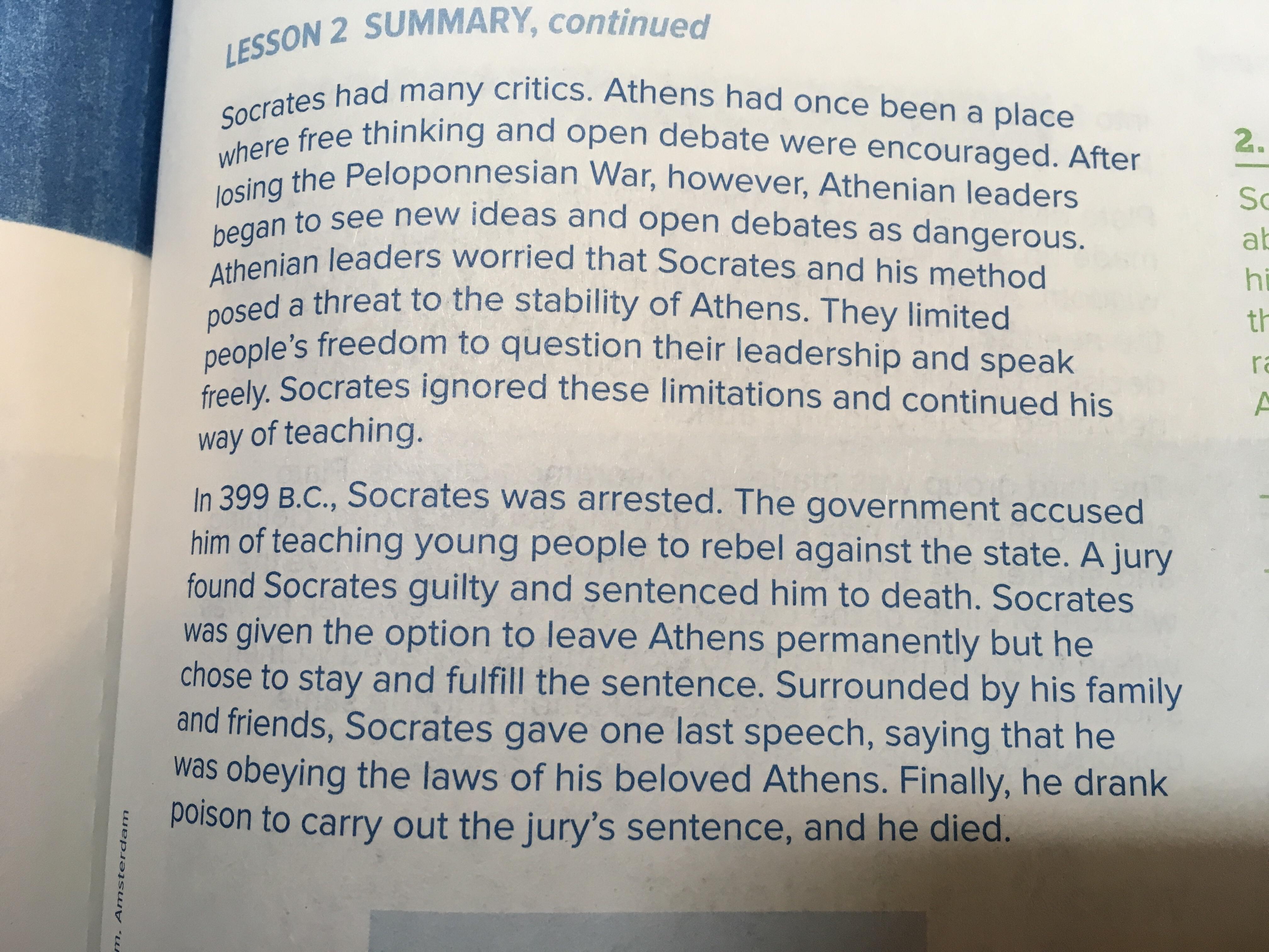 Plsssssssss Help!!!!! Underline the sentence that describes one difference between Socrates and Plato.