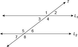 In the figure, line L1 is parallel to line L2. If the measure of 7 = 42, what is the measure of 3 and