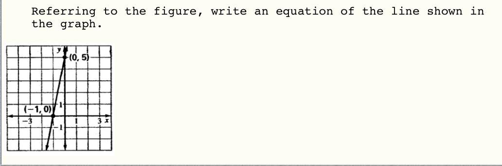 Referring to the figure, write an equation of the line shown in the graph: