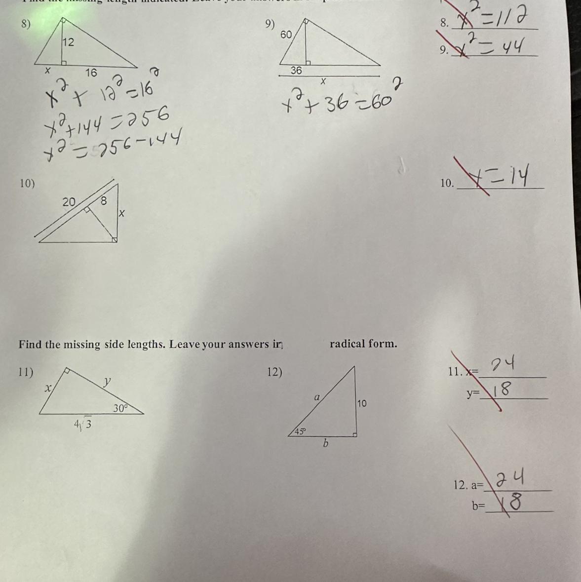 Can someone give me the correct answers for this with explanation on what I did wrong and how to fix