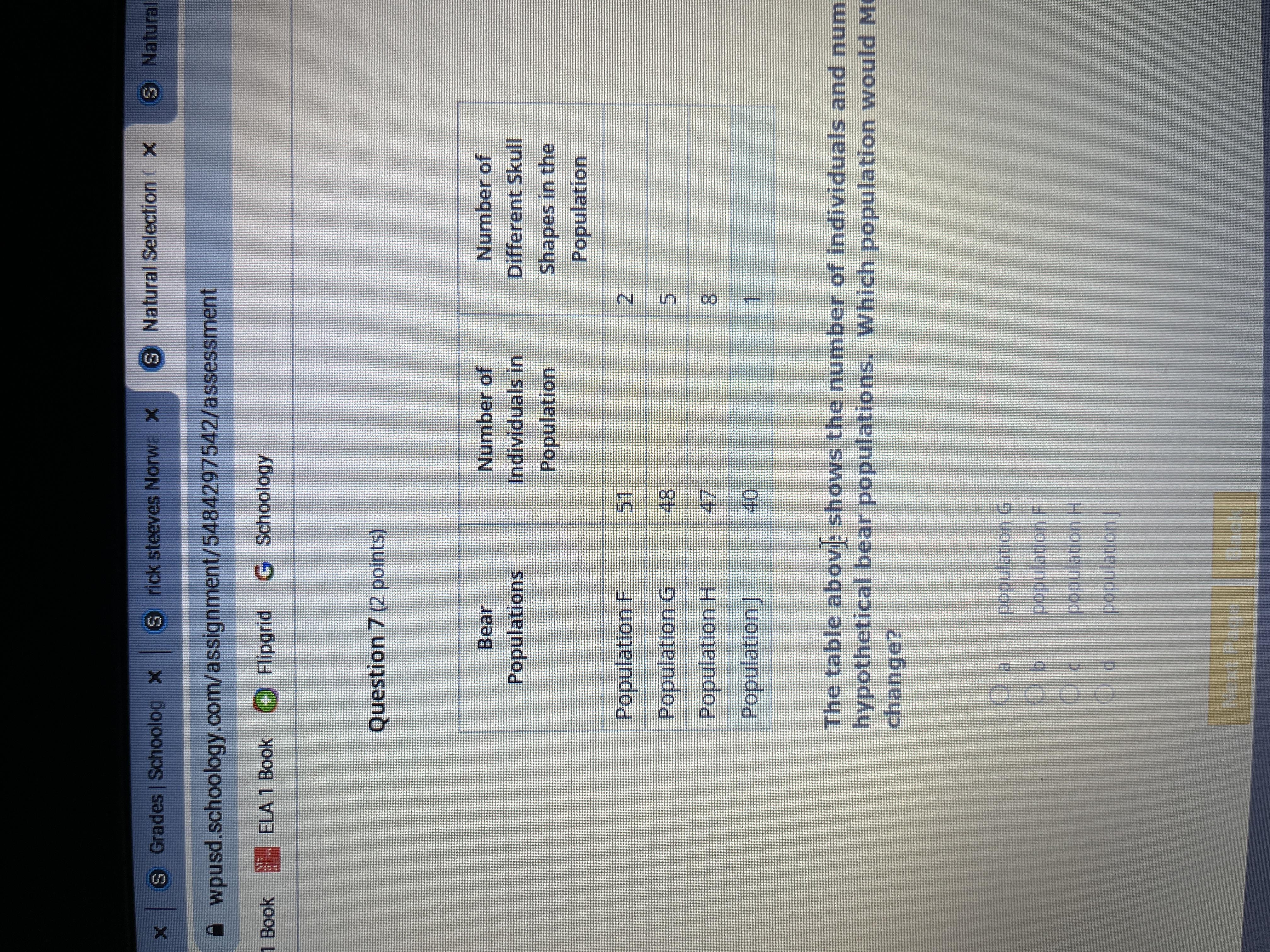 Which population would most likely survive in a major environmental change? A. GB. FC. HD. J
