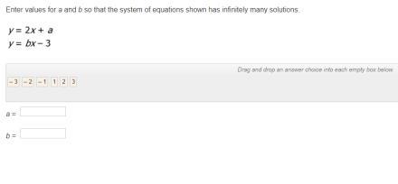 Enter values for a and b so that the system of equations shown has infinitely many solutions.