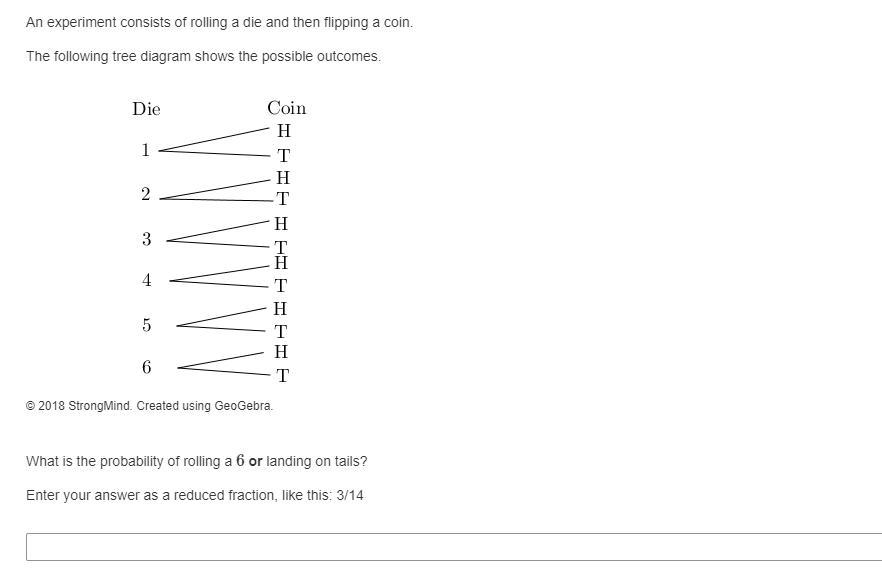 An experiment consists of rolling a die and then flipping a coin.The following tree diagram shows the