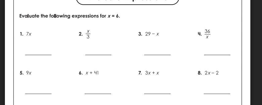 Evaluate the following expressions x=6