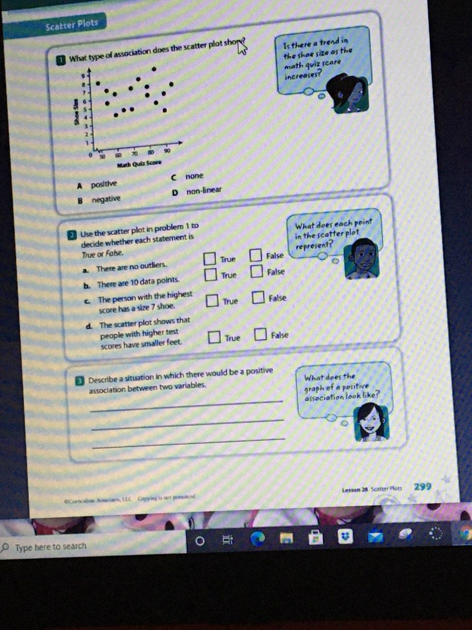 2.use the scatter plot in problem 1 to decide whether each statement is true or falsea.There are not