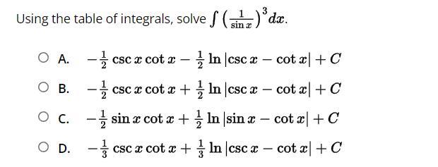 Using the table of integrals, solve