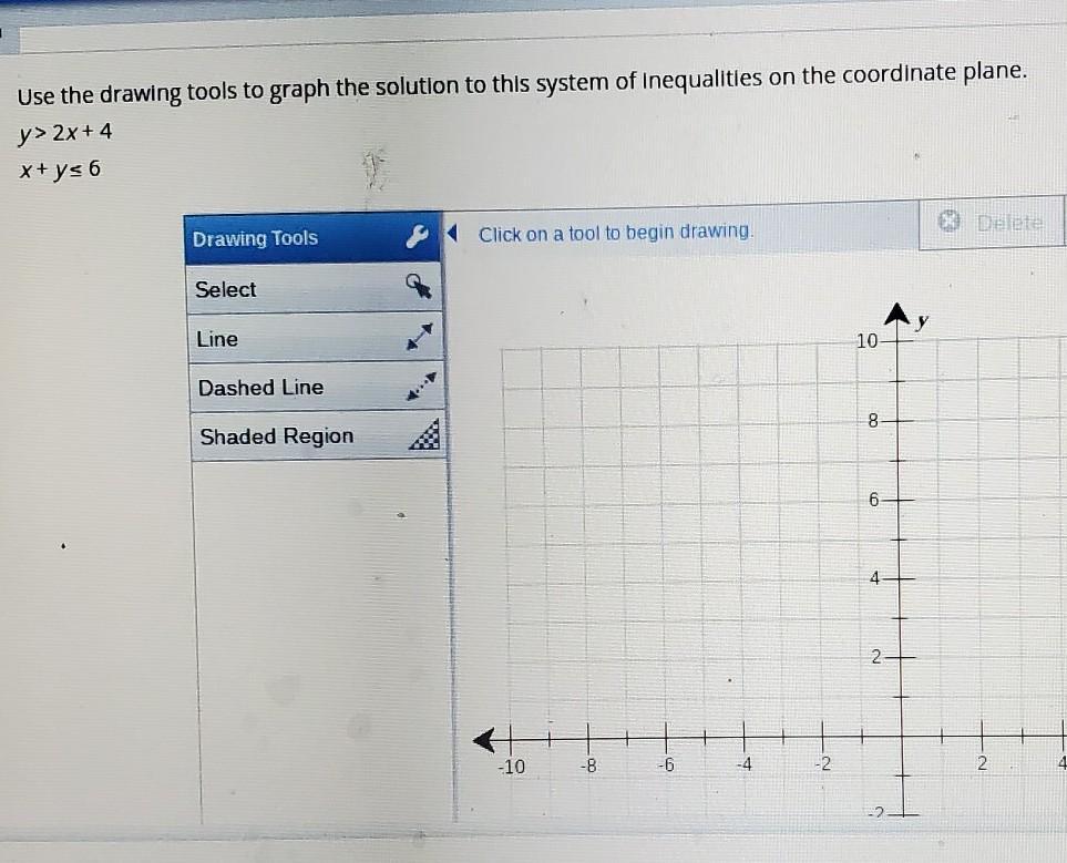 Next Systems of Inequalities: Mastery Test Use the drawing tools to graph the solution to this system