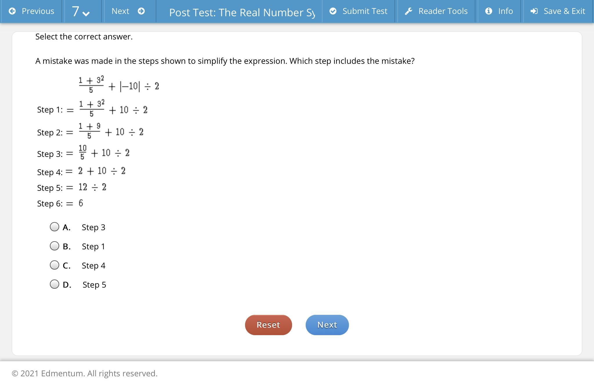50 points please help!!A mistake was made in the steps shown to simplify the expression. Which step includes