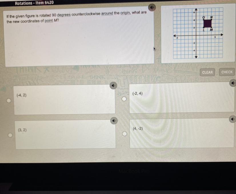 If the given figure is rotated 90 degrees counterclockwise around the origin, what arethe new coordinates