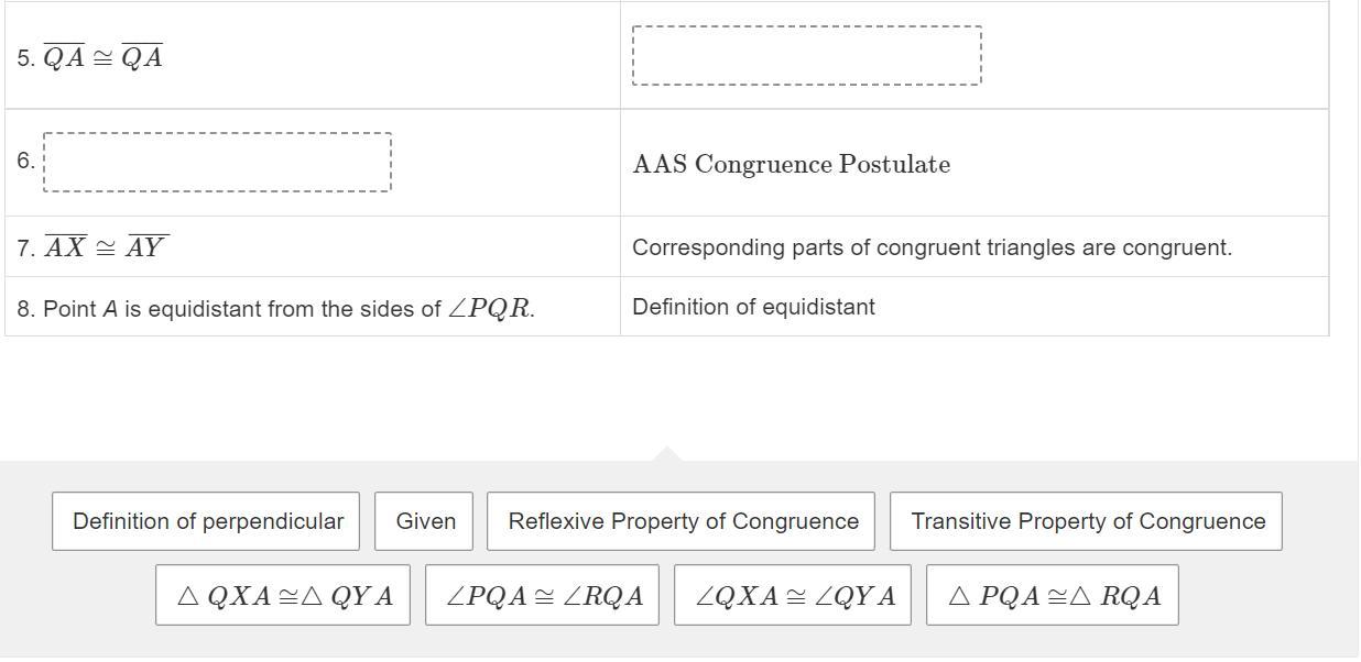 What are the missing parts that correctly complete the proof?Drag the answers into the boxes to correctly
