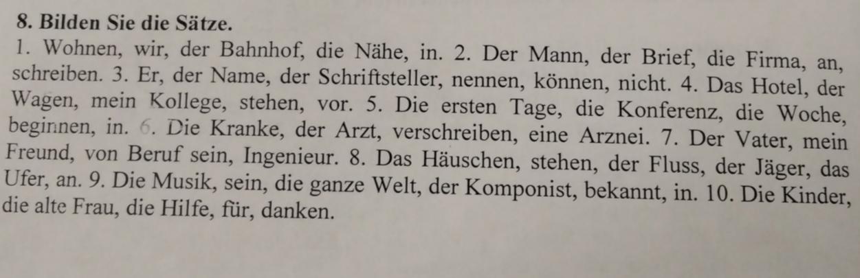 Can you help me with German please? Help me with exercise 8 please