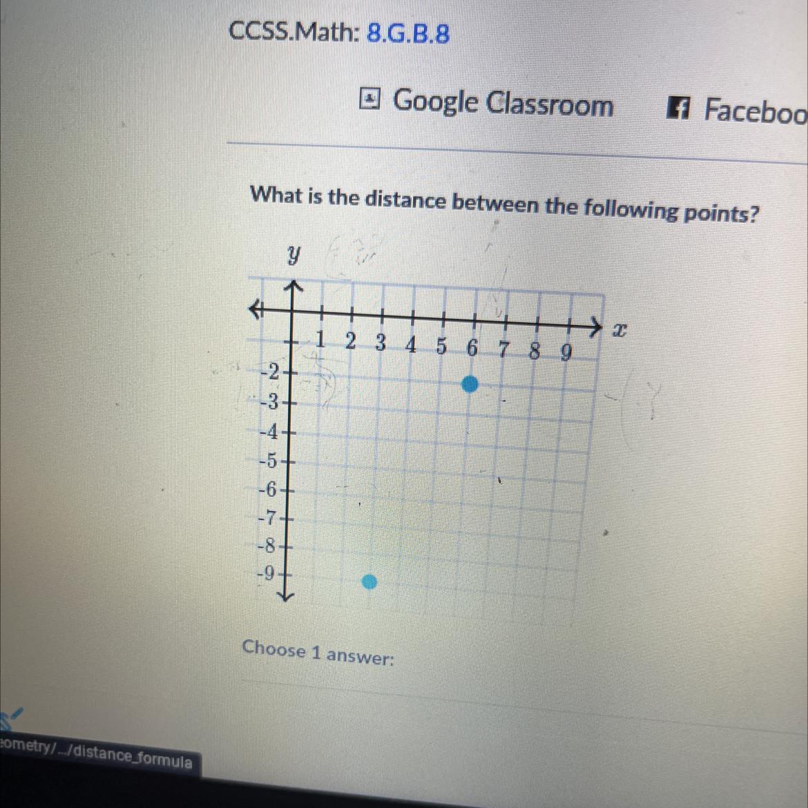 What is the distance between the following points?Answer choices A 9 B 10 C square root of 21 D square